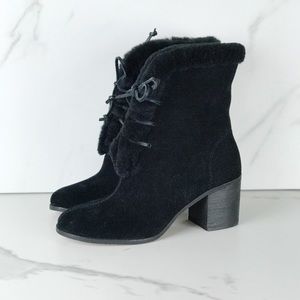 Splendid Black Suede Fur Block Heel Boots 10